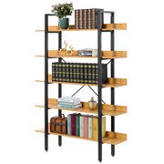 Fabulaxe Industrial 5 Shelf Wood and Metal Etagere Rustic Bookcase Free Standing Bookshelf QI003995.L